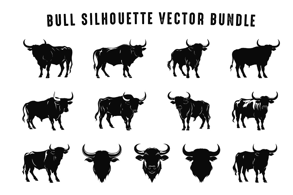 Bull Black Silhouettes Clipart Set, a Person Illustration by Gfx Expert Team (Photo 3 of 3)