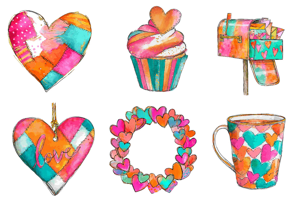 Watercolor Cute Valentine Clipart, an Illustration by CreationArt (Photo 7 of 7)