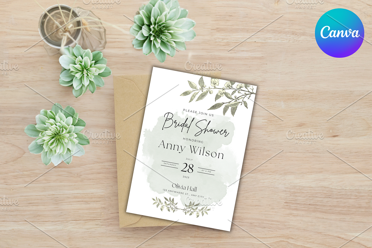 Bridal Shower Green Floral Invite, a Print Template by TheSimplySereneShop (Photo 3 of 4)