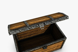 Low Poly Wooden Chest With Treasure