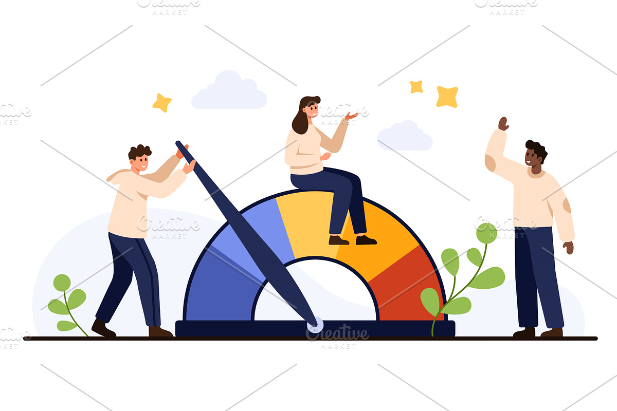 People Lowering Stress Level Gauge, an Object Illustration by Flashvector