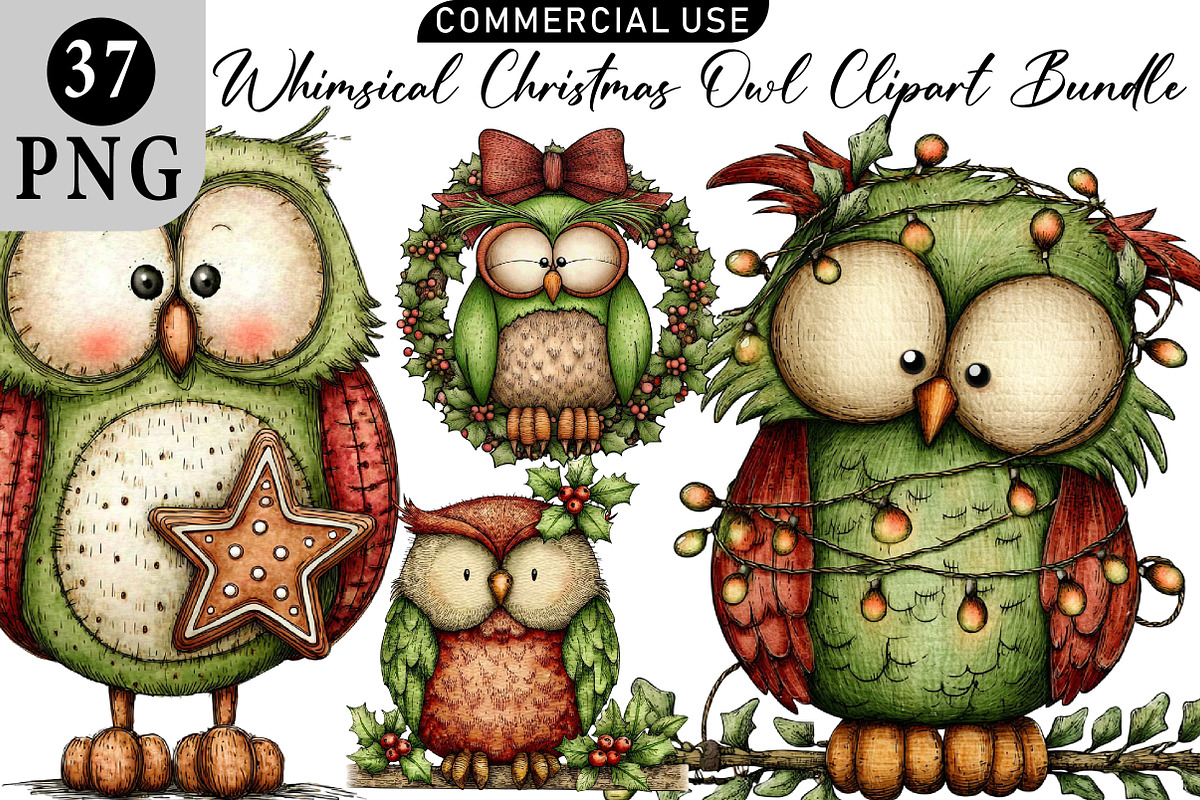 Whimsical Christmas Owl Clipart Bund, an Illustration by Daily.Designs (Photo 1 of 5)