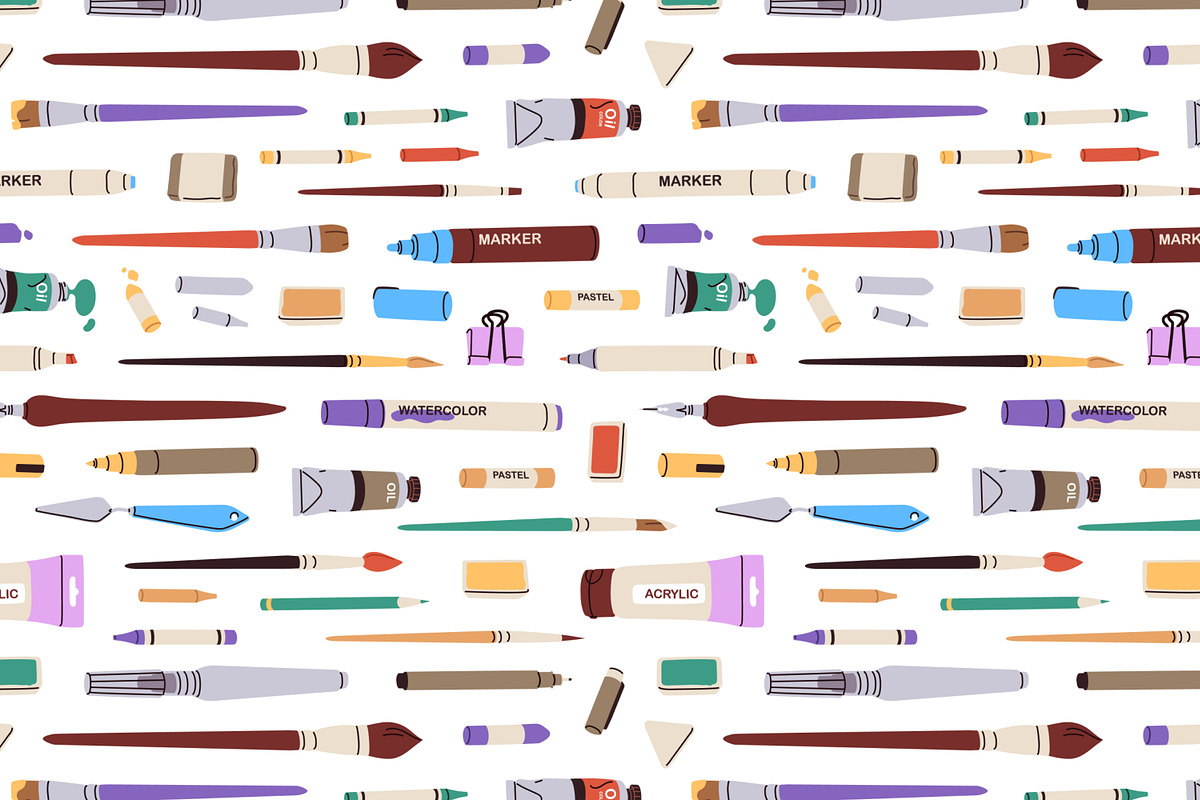 Art tools, supplies seamless pattern, a Pattern Graphic by Good Studio (Photo 7 of 15)