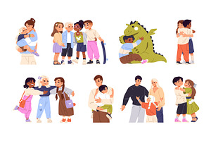 Cute, happy children hugging set, a Person Illustration by PaperTrident