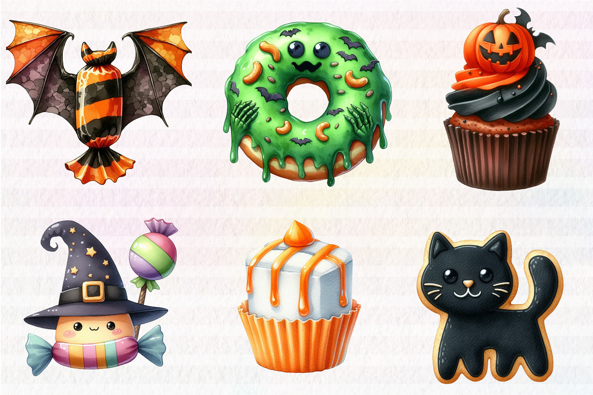 Watercolor Halloween Sweets Clipart, an Illustration by CreationArt (Photo 3 of 6)