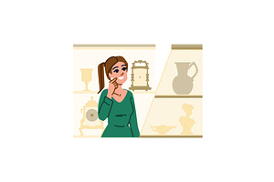 Woman choosing pearl earrings in, an Object Illustration by pikepicture