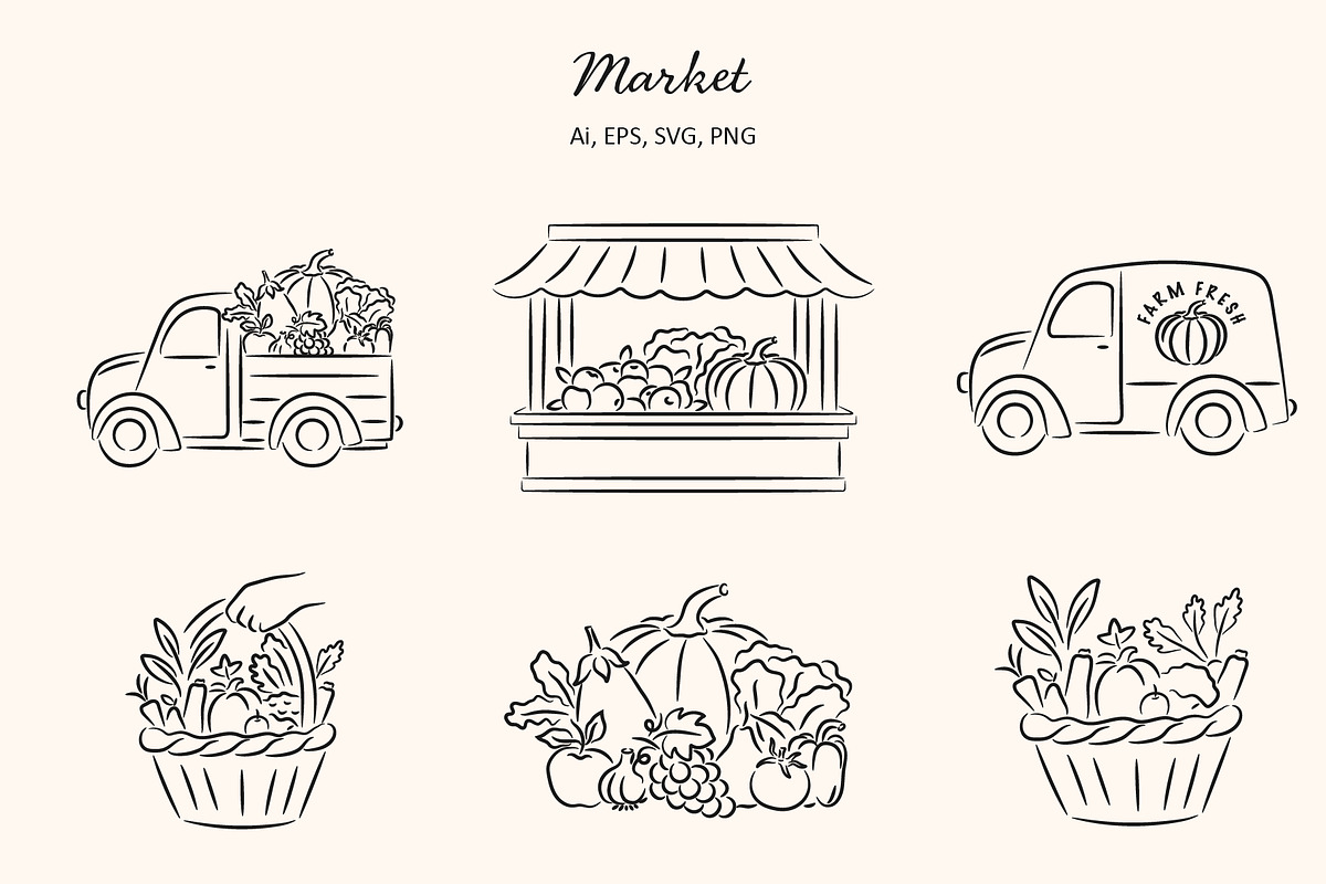 Farmers market illustration set, an Object Illustration by NatalieArtShop (Photo 2 of 16)