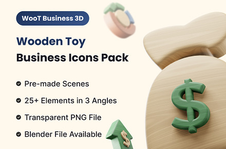 WooT 3D:- Wooden Toy Business Icon, a Textures & Material 3D Model by Iqonic Design