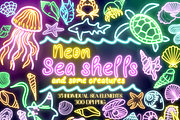 Neon Ocean Doodle Clipart PNG, a Decorative Illustration by Lenninator Digital (Thumbnail 1 of 7)
