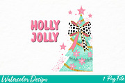 Colorful Glitter Holly Jolly Png, an Illustration by Watercolor design (Thumbnail 1 of 3)