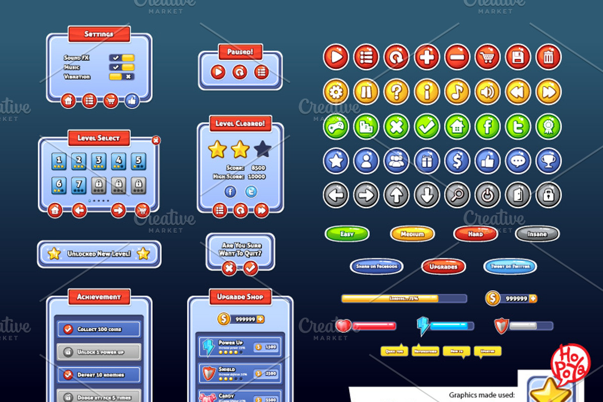 Mobile Game GUI Pack 01, a Templates & Theme by mikailain