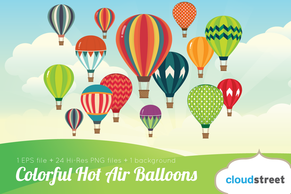 Colorful Hot Air Balloons Clipart, an Illustration by cloudstreetlab (Photo 1 of 2)