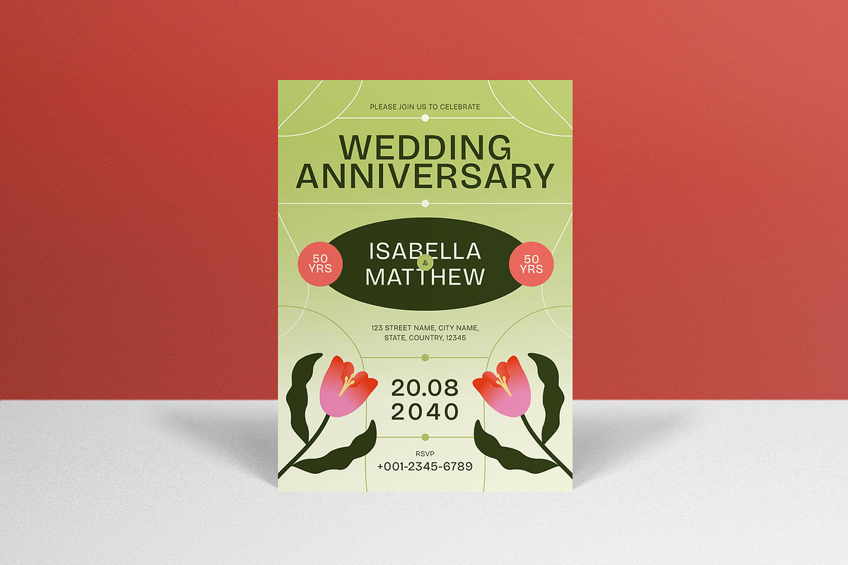 Green Modern Anniversary Invitation, an Invitation Template by graphicook (Photo 1 of 3)