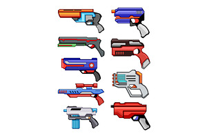 Collection of colorful toy blasters, an Object Illustration by pikepicture
