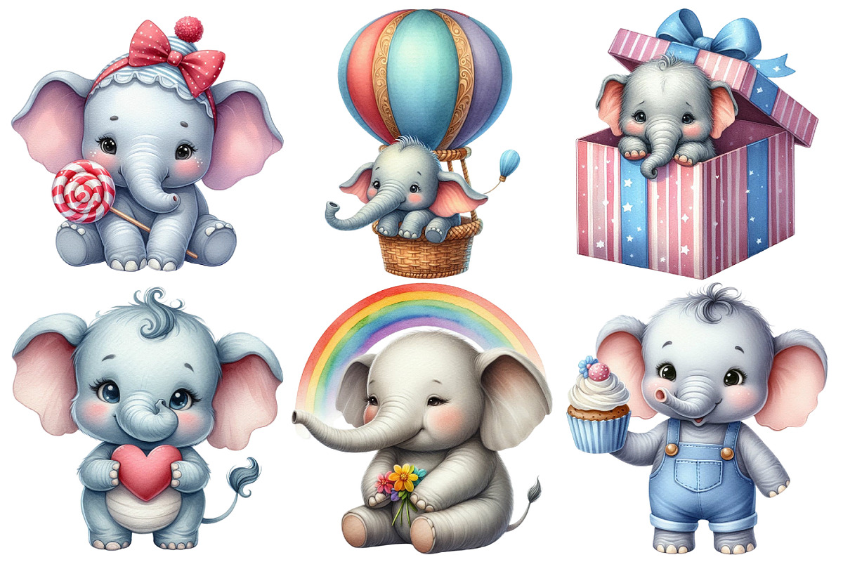 Baby Elephant Clipart, an Illustration by Pixels.Craft (Photo 2 of 7)