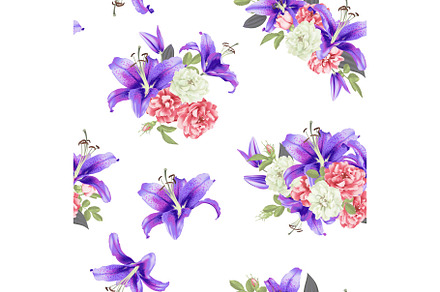 Rose and violet lily seamless pattern Vector