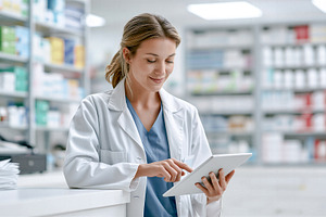 Pharmacist using tablet
