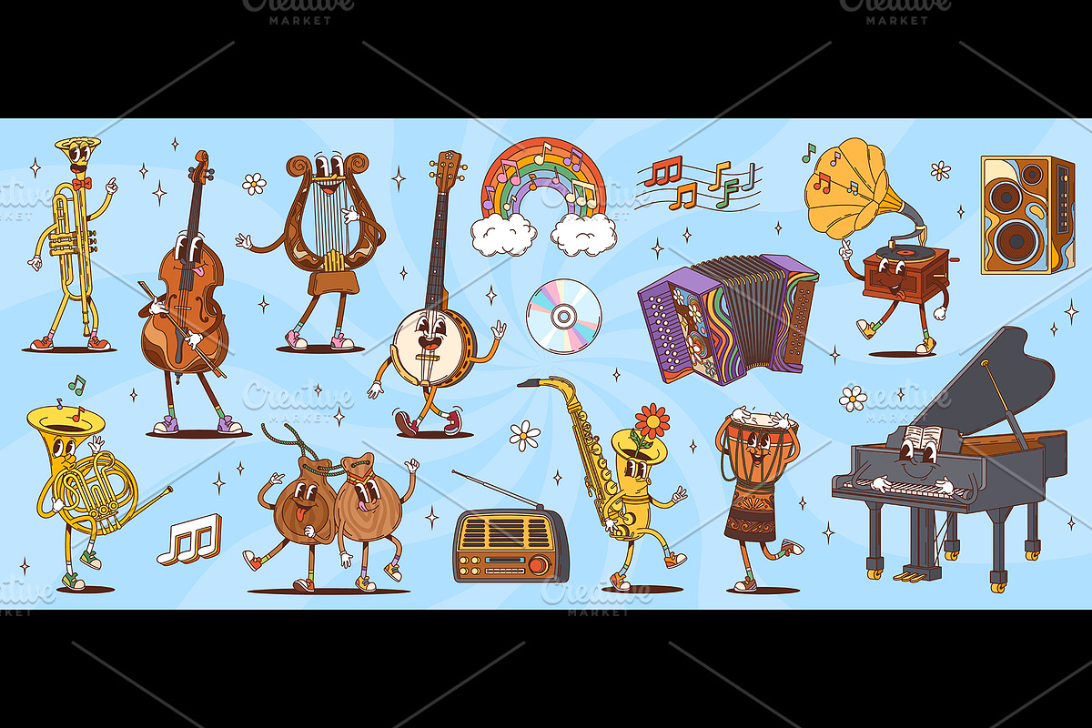 Groovy music instrument characters, a Decorative Illustration by Buch&Bee (Photo 1 of 3)