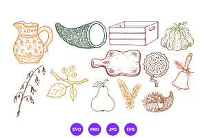Thanksgiving Hand Drawn Folk Art Set