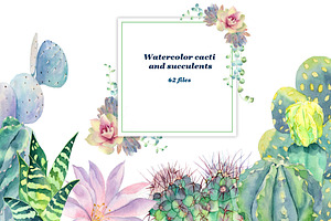 Watercolor cacti and succulents