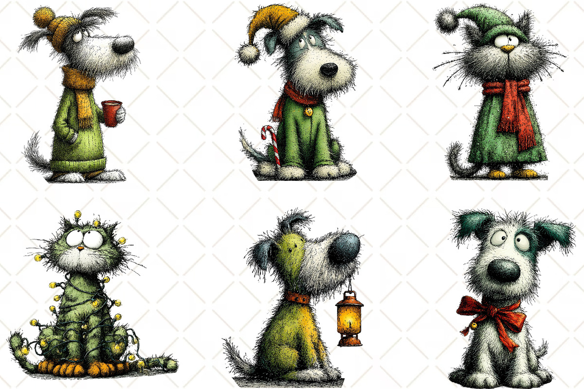 Whimsical Christmas Dog Cat Clipart, an Animal Illustration by Black Bird Studio (Photo 4 of 6)