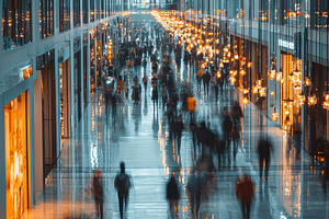 Blurry People Walking Modern Mall In, a Photo by Pixeness Studio