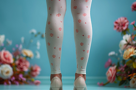 Close-up of legs in floral leggings with a floral background, a Person Photo by AS photostudio