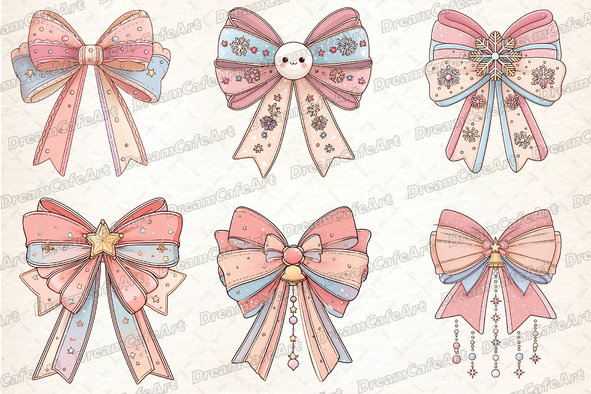 Pastel Kawaii Christmas Bow Clipart, an Illustration by DreamCafeArt (Photo 8 of 8)