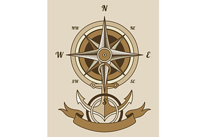 Retro nautical compass. Hand