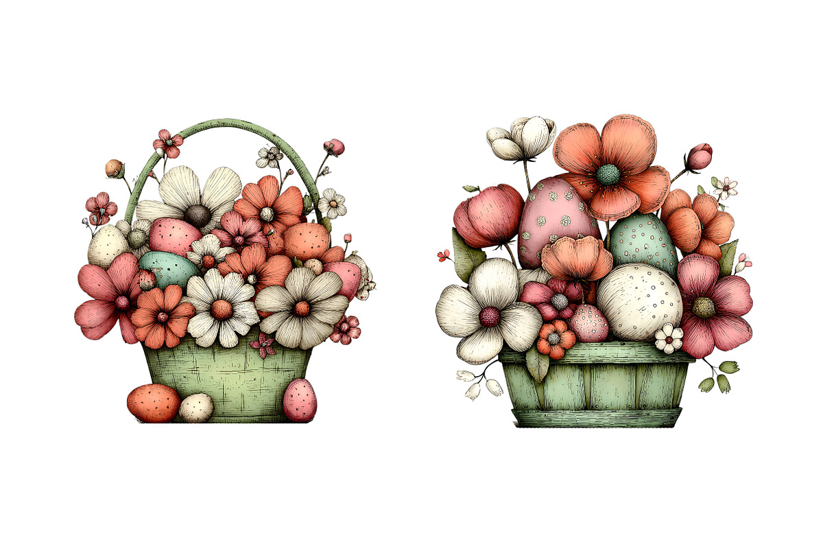 Watercolor spring flower basket PNG, an Illustration by SinaCreation (Photo 3 of 11)