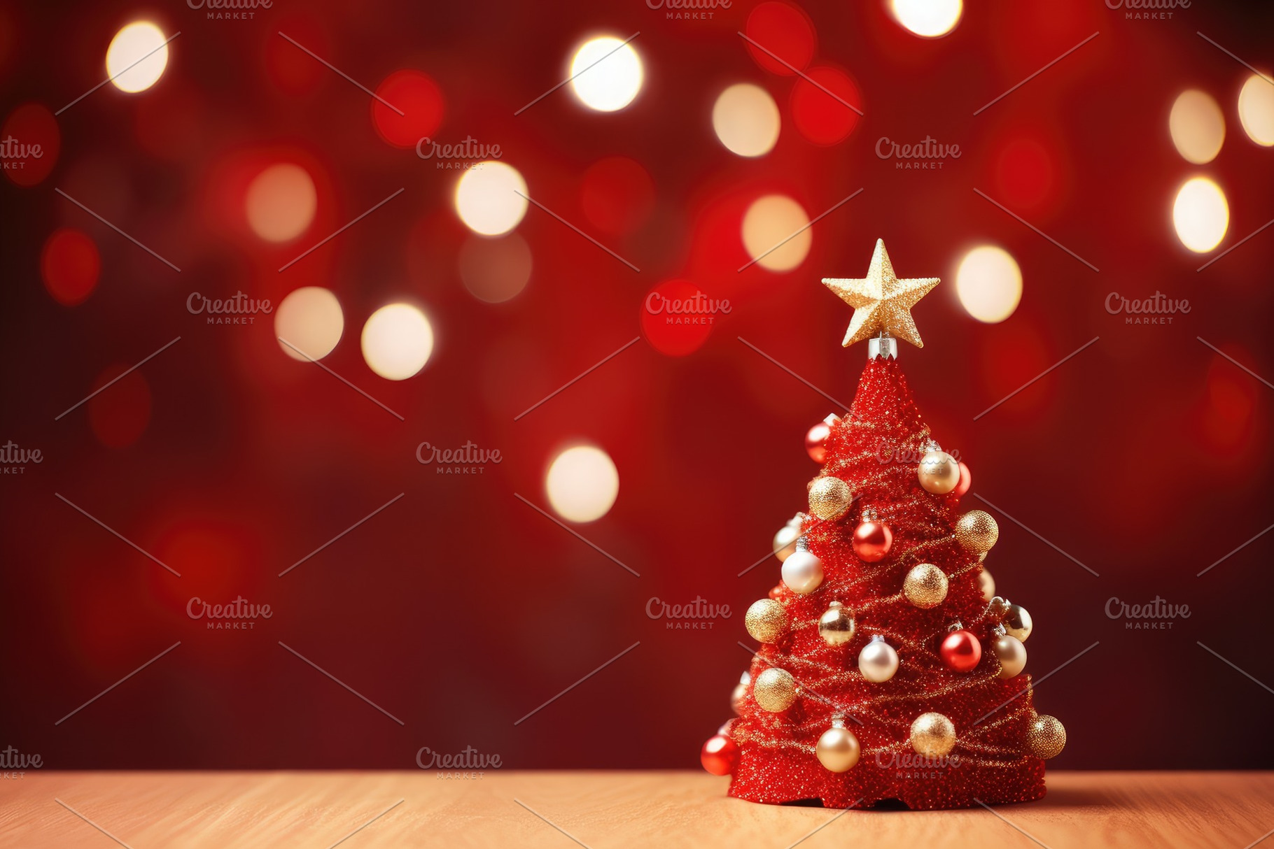 Christmas tree on red bokeh backgrou, a Photo by Iftikhar Alam