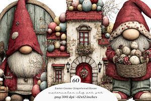 Easter gnome gingerbread house Png, an Illustration by SinaCreation
