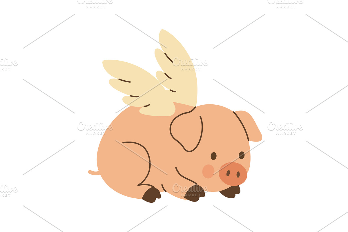 Cute piglet with wings lying down, an Animal Illustration by GraphiShop