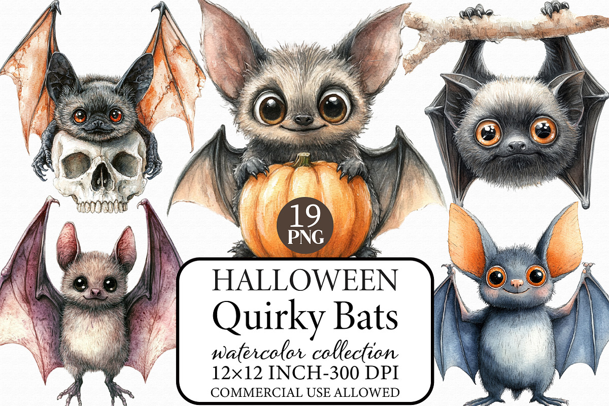Quirky Halloween Bats Clipart, an Illustration by Libby Wishes (Photo 1 of 6)