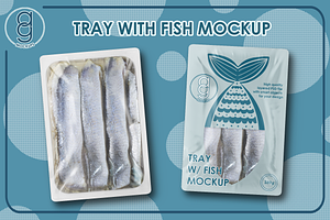 Plastic Tray with Fish Mockup