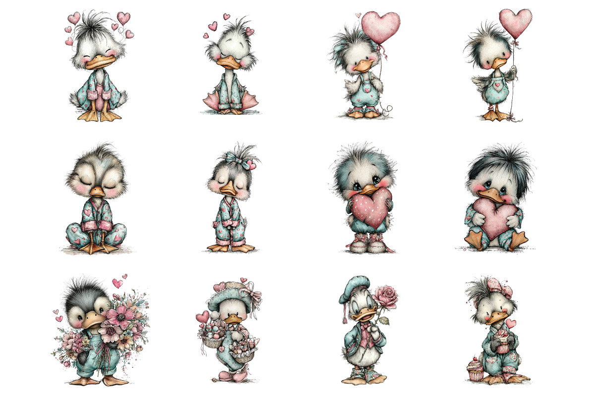 Quirky Valentine Day Duck Clipart, an Illustration by SinaCreation (Photo 2 of 11)