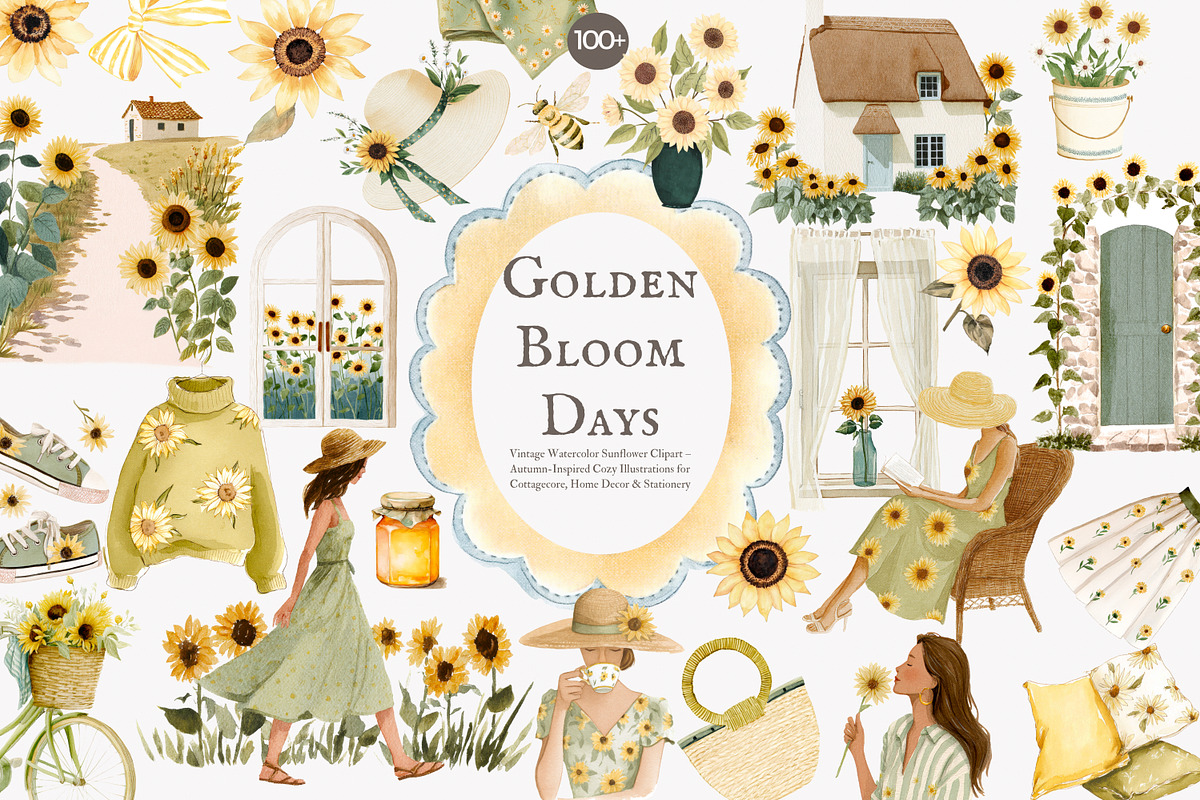 sunflower cottagecore clipart set, a Decorative Illustration by Patishop Art (Photo 1 of 10)
