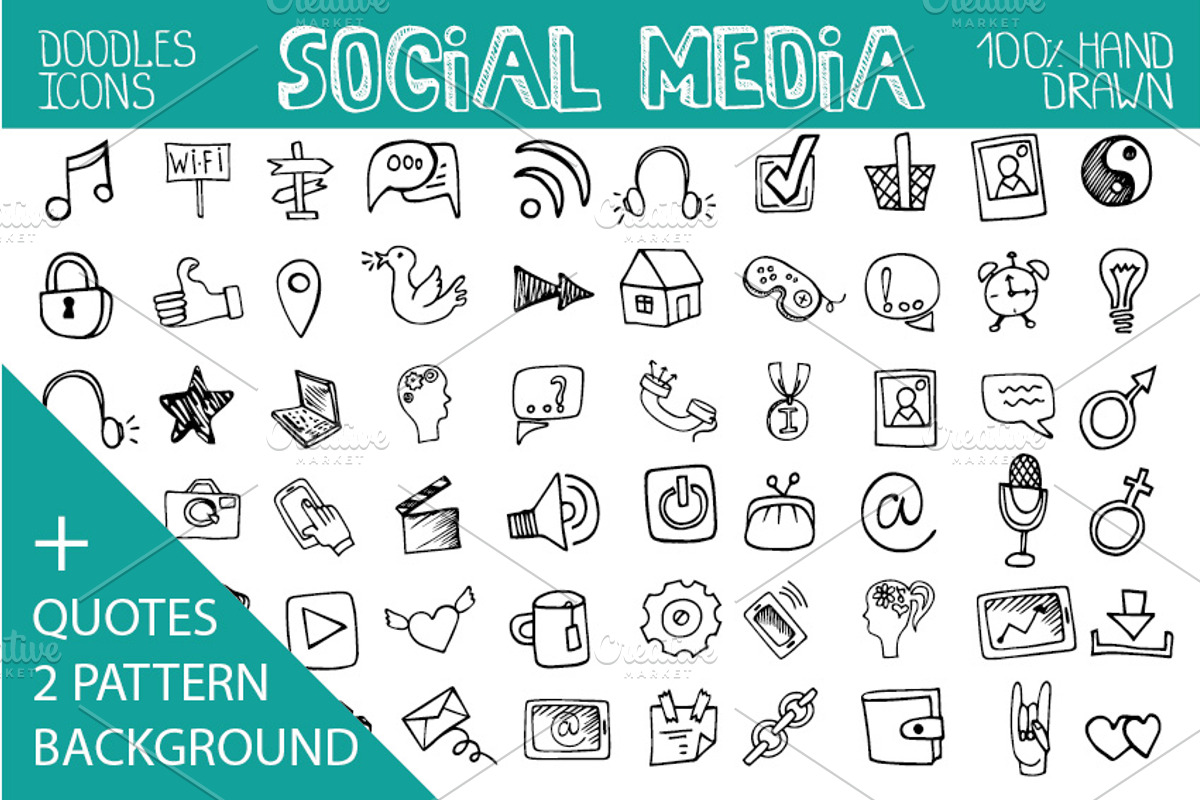 Social media doodle icons,quotes