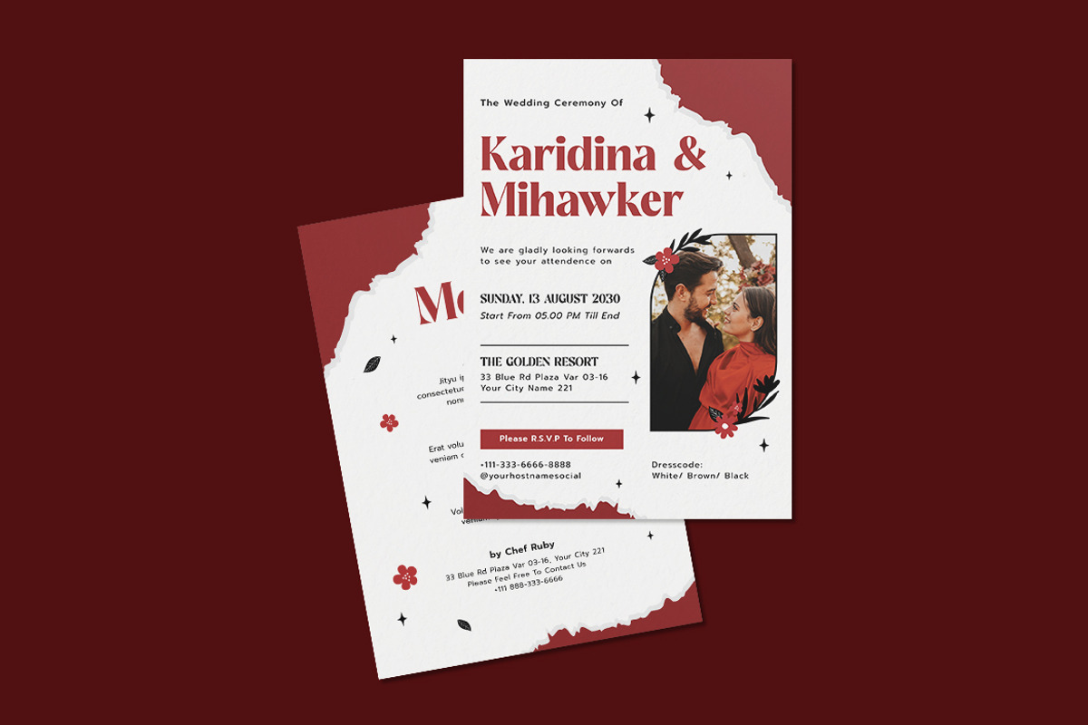 Red Torn Wedding Invitation Template, an Invitation Template by iDoodle Studio (Photo 2 of 4)
