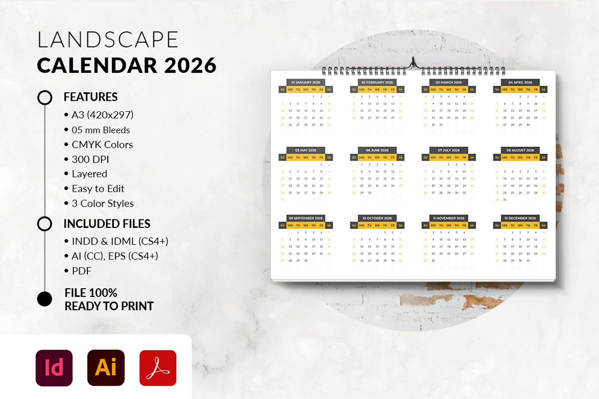 A3 Landscape Calendar 2026 preview 4