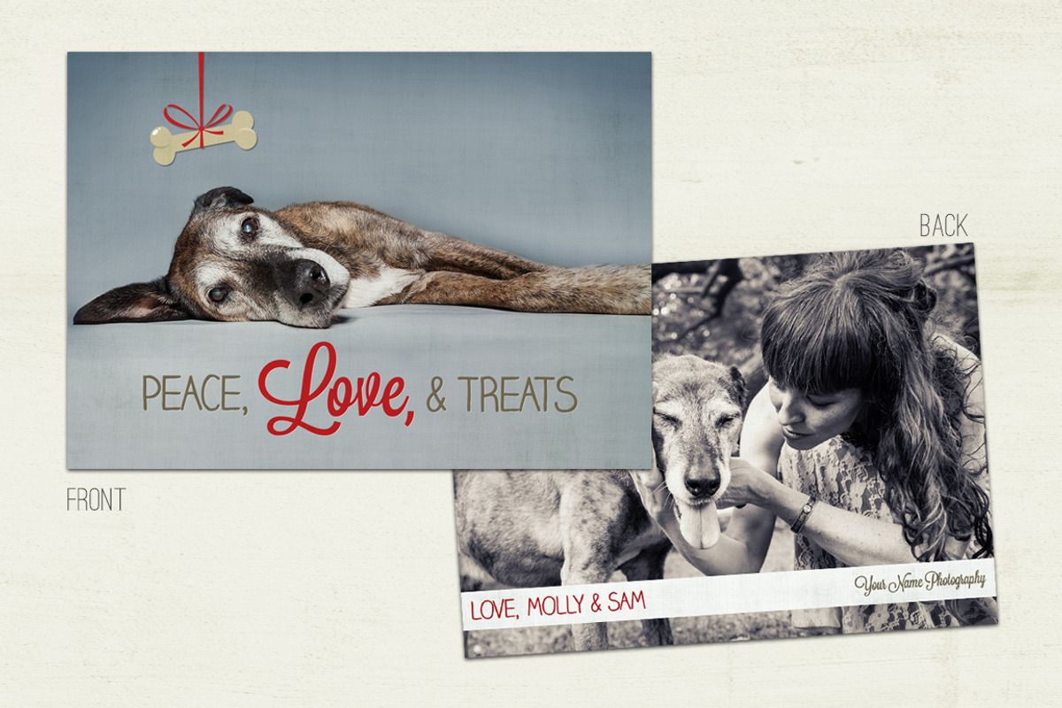 Peace Love & Treats Holiday Pet Card, a Card Template by brandsushi