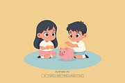 Kids Saving Coin Piggy Bank Flat, a Person Illustration by Partikusi Design (Thumbnail 2 of 3)