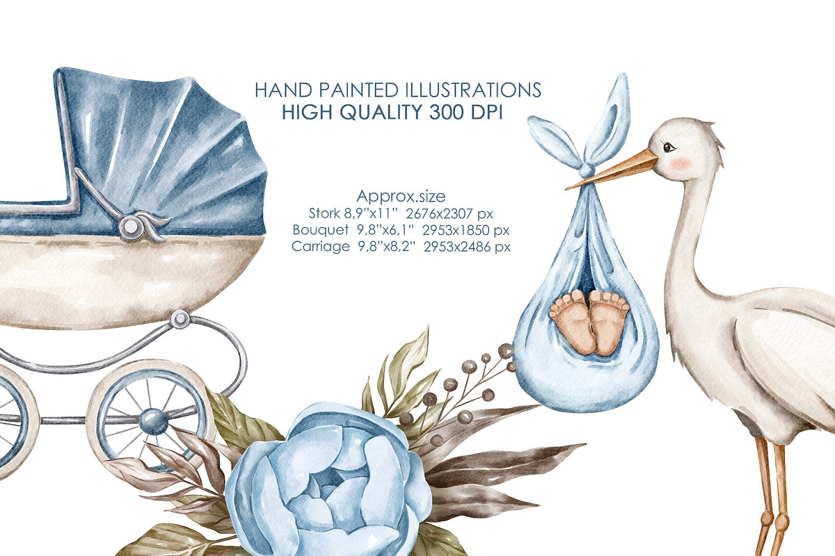 Watercolor stork baby shower clipart, an Illustration by AquarelleSpace (Photo 4 of 4)