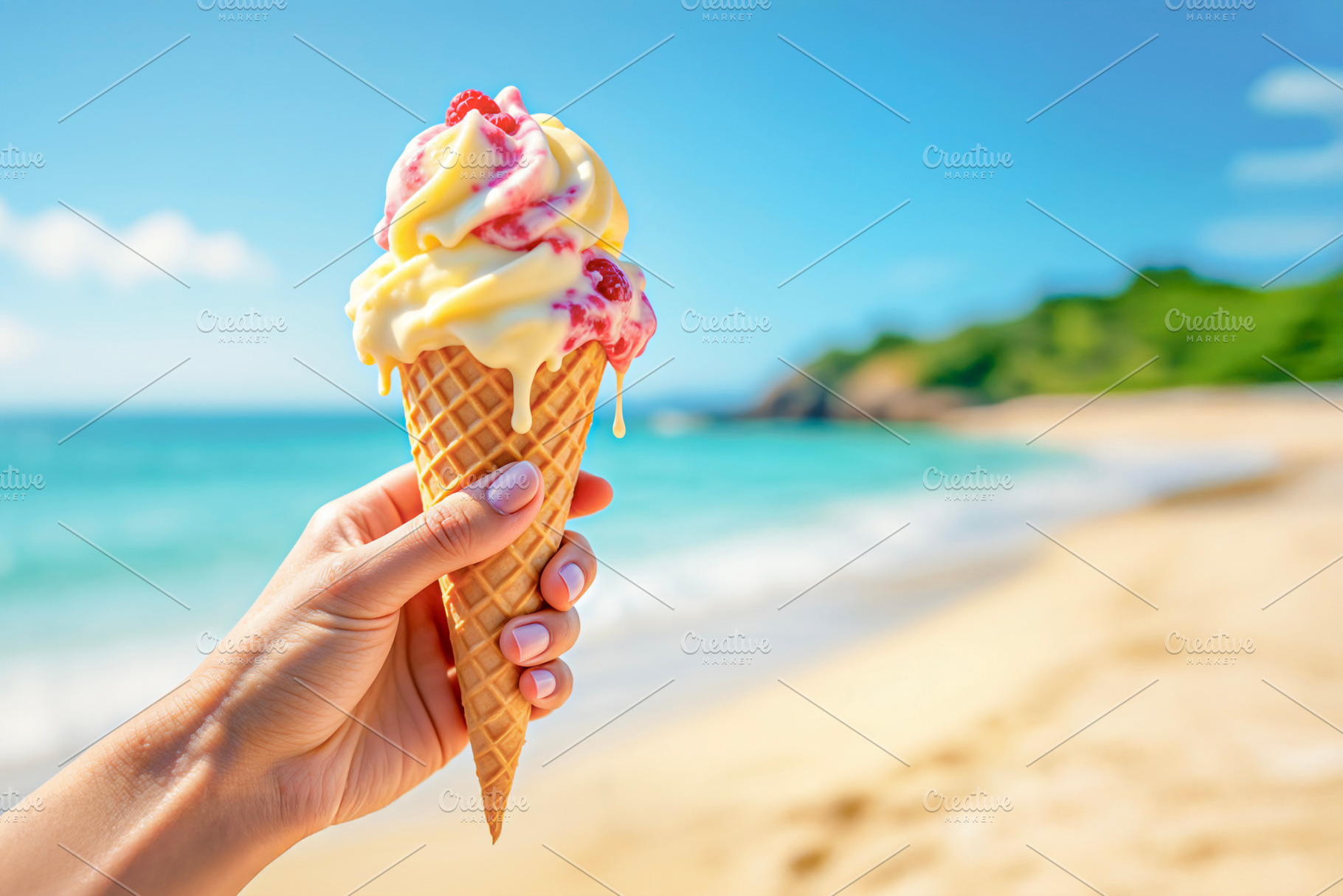 Hand holding a melting ice cream, a Photo by rarrarorro