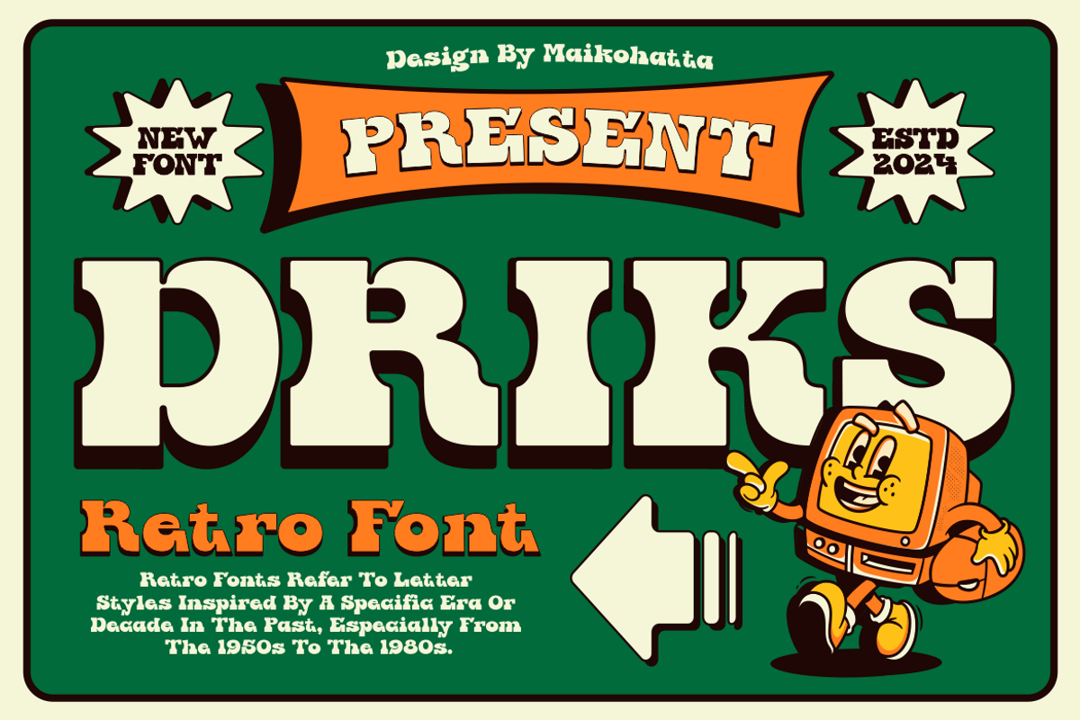 Driks - Serif Retro Font, a Serif Font by MaikoHatta (Photo 1 of 7)