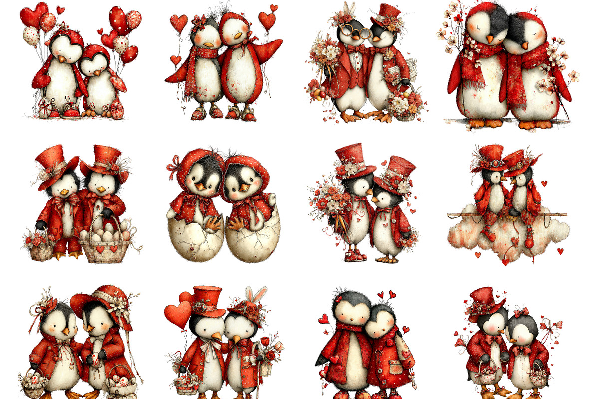Whimsical Valentine Penguin Clipart, an Illustration by Designking (Photo 2 of 5)