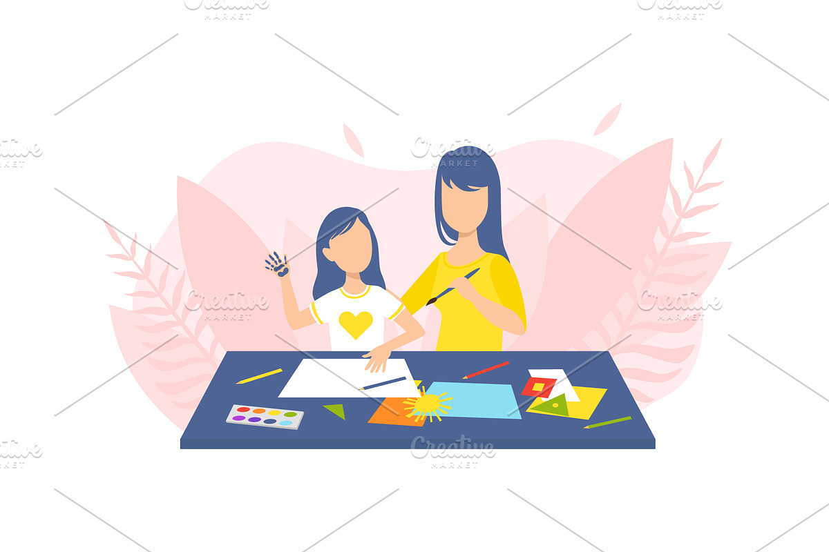 Mother and Daughter Drawing and, a Person Illustration by TopVectors