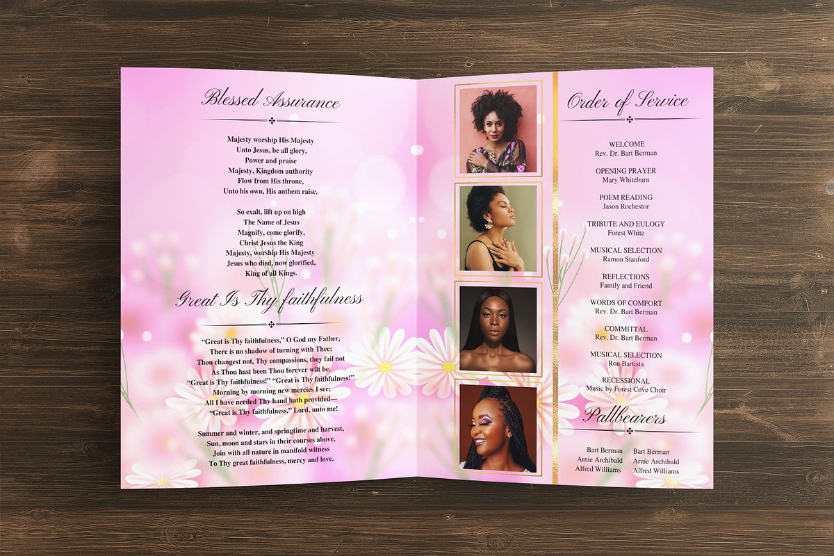 8 page pink Funeral Program Template, a Templates & Theme by iloveTemplate