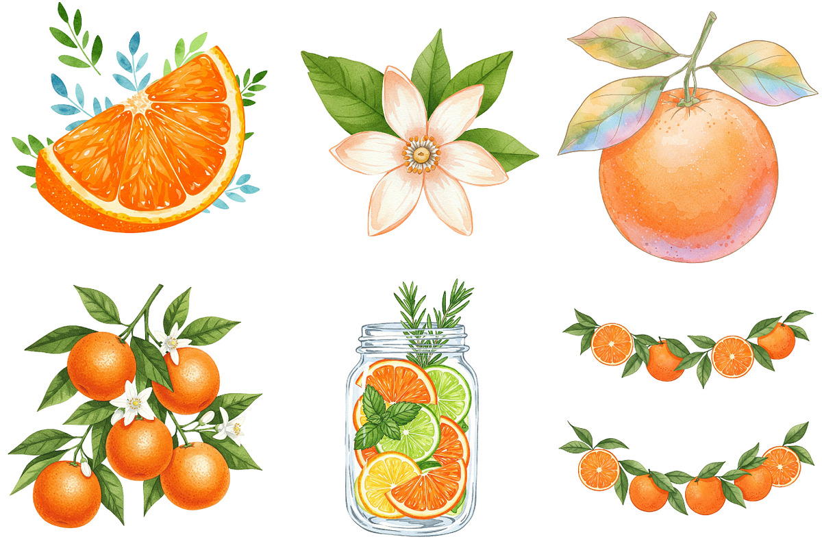 Watercolor Citrus Orange Clipart, an Illustration by cherrydesign (Photo 3 of 3)