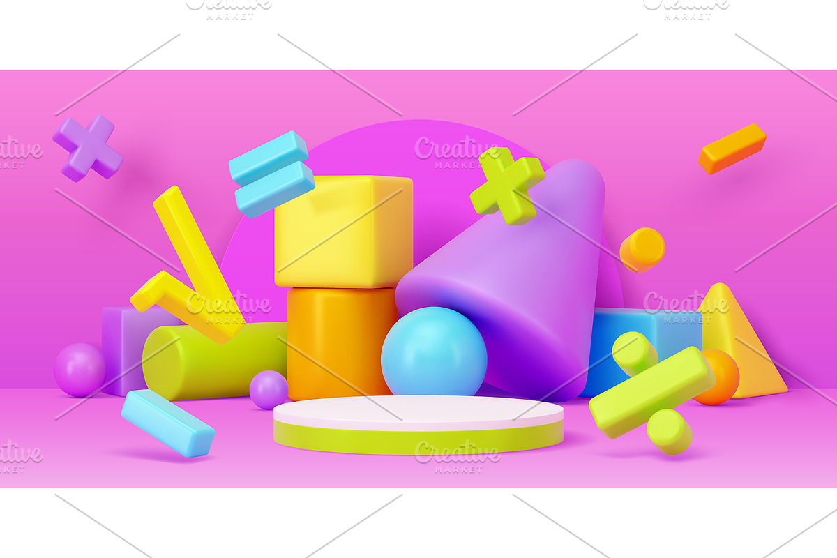 Kids podium stage with 3d geometric, an Illustration by Buch&Bee (Photo 3 of 3)